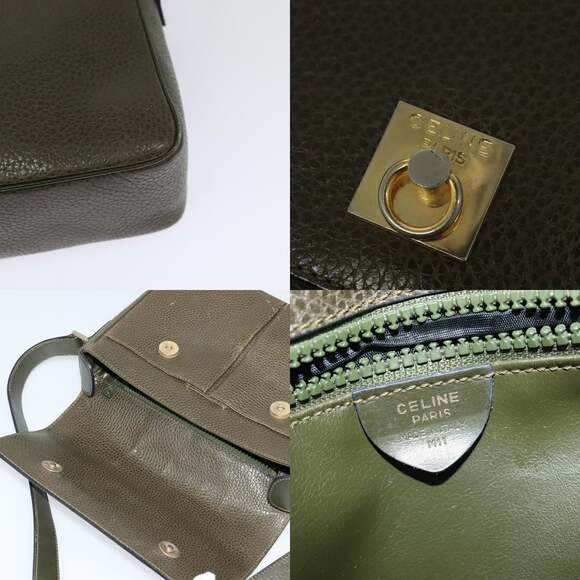 CELINE Shoulder Bag Leather Khaki Gold - Picture 11 of 13